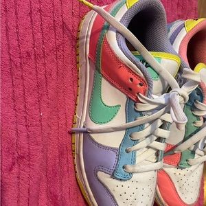Colorful low nike dunks pink, purple, and blue